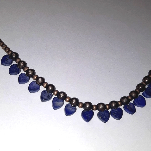 Vintage sterling silver Navajo pearls with heart Lapis stones - Picture 4 of 5